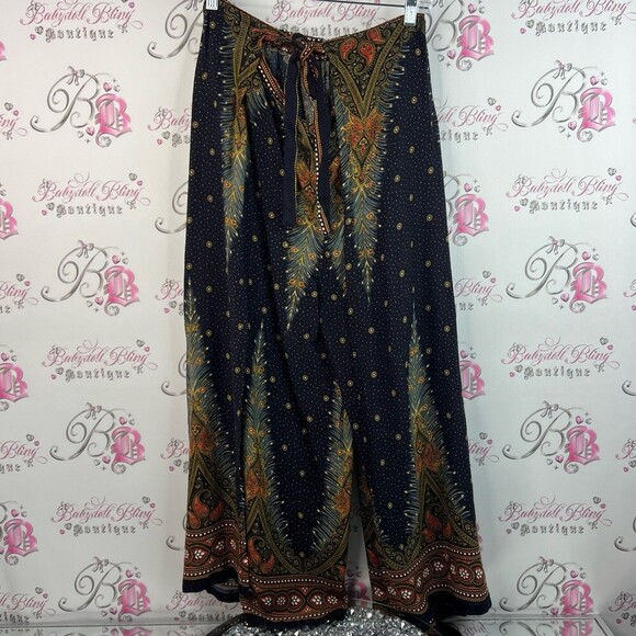 Pants - Pants wide leg flowy flare Thailand Bohemian Wide-Leg Pants with Paisley Print